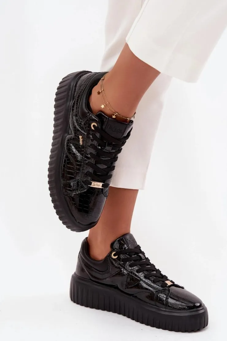 Lee Cooper Sneakersy Damskie*Lakierowane Sneakersy Damskie Na Platformie LCJ-25-09-3870 Czarne