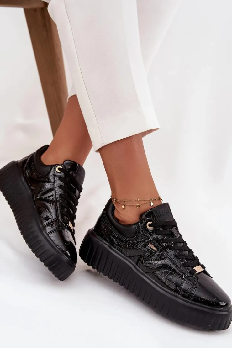 Lee Cooper Sneakersy Damskie*Lakierowane Sneakersy Damskie Na Platformie LCJ-25-09-3870 Czarne