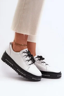 Damskie buty S.Barski Sneakersy Damskie*Lakierowane Sneakersy Damskie Na Platformie Białe S.Barski LR592B