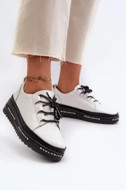 Damskie buty S.Barski Sneakersy Damskie*Lakierowane Sneakersy Damskie Na Platformie Białe S.Barski LR592B