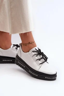 Damskie buty S.Barski Sneakersy Damskie*Lakierowane Sneakersy Damskie Na Platformie Białe S.Barski LR592B