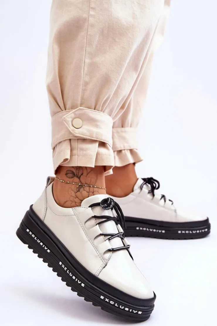 Damskie buty S.Barski Lakierowane Sneakersy Damskie Na Platformie Beżowe S.Barski LR592B