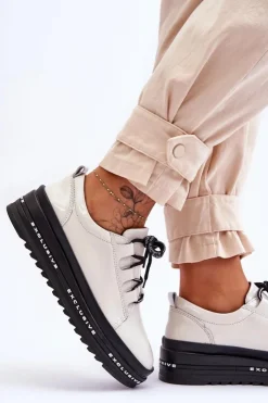 Damskie buty S.Barski Lakierowane Sneakersy Damskie Na Platformie Beżowe S.Barski LR592B