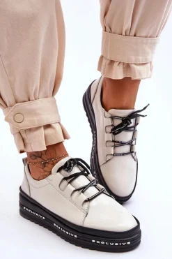 Damskie buty S.Barski Lakierowane Sneakersy Damskie Na Platformie Beżowe S.Barski LR592B