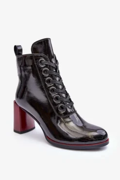 Damskie Damskie buty S.Barski Lakierowane Sznurowane Botki Na Słupku S.Barski MR870-15 Czarne