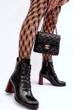 Damskie Damskie buty S.Barski Lakierowane Sznurowane Botki Na Słupku S.Barski MR870-15 Czarne
