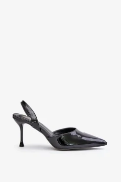 Damskie Boto Lakierowane Szpilki Z Odkrytą Piętą Czarne Emmizola