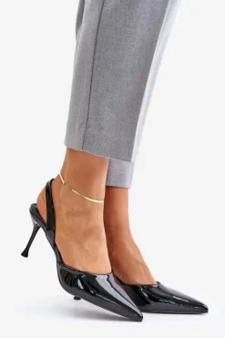 Damskie Boto Lakierowane Szpilki Z Odkrytą Piętą Czarne Emmizola