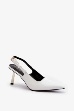 Damskie Boto Lakierowane Szpilki Z Odkrytą Piętą Białe Filona