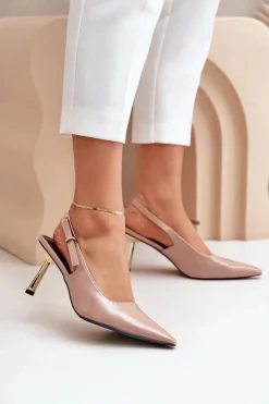 Outlet Boto Lakierowane Szpilki Z Odkrytą Piętą Beżowe Filona Beżowy