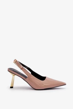 Outlet Boto Lakierowane Szpilki Z Odkrytą Piętą Beżowe Filona Beżowy