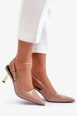 Outlet Boto Lakierowane Szpilki Z Odkrytą Piętą Beżowe Filona Beżowy