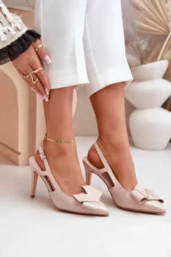 Discount Boto Lakierowane Szpilki Z Odkrytą Piętą Beżowe Auroravia