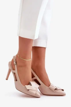 Discount Boto Lakierowane Szpilki Z Odkrytą Piętą Beżowe Auroravia