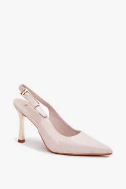 Damskie Boto Lakierowane Szpilki Z Odkrytą Piętą I Szpiczastymi Noskami Jasnobeżowe Rivori