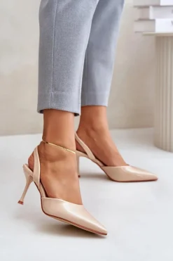 Best Boto Lakierowane Szpilki Z Odkrytą Piętą Beżowe Emmizola