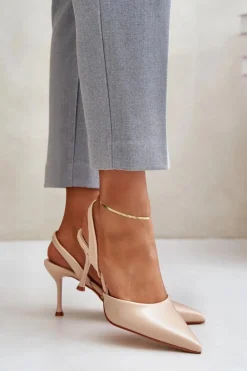 Best Boto Lakierowane Szpilki Z Odkrytą Piętą Beżowe Emmizola