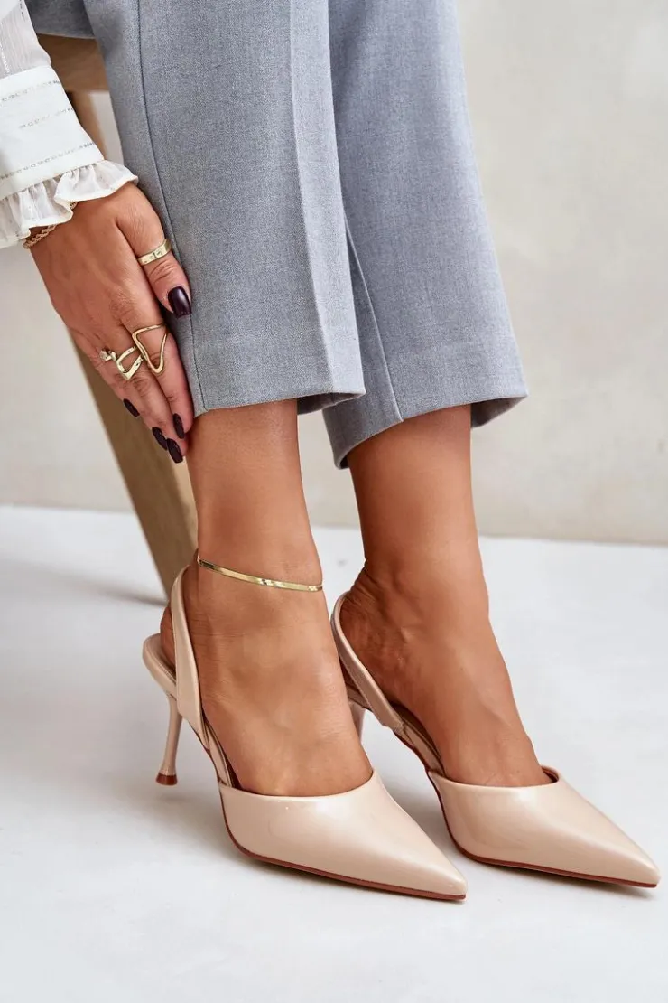 Best Boto Lakierowane Szpilki Z Odkrytą Piętą Beżowe Emmizola