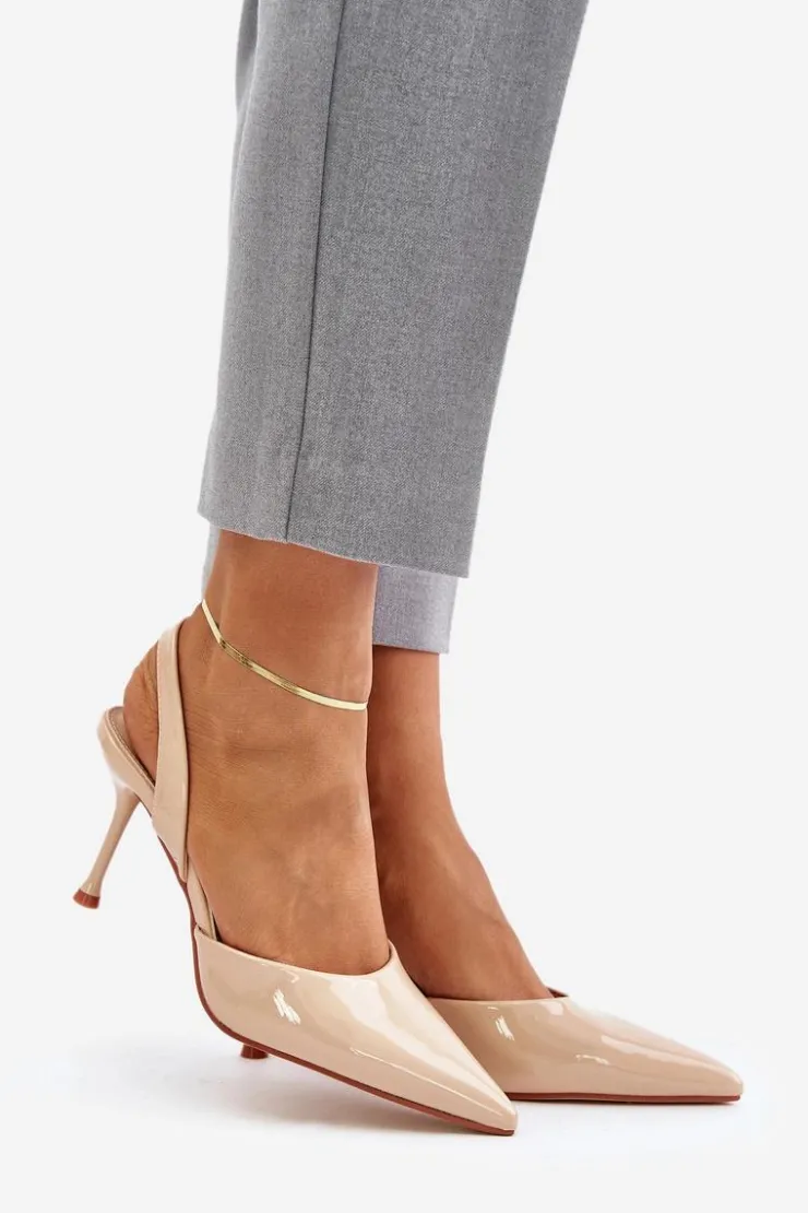 Best Boto Lakierowane Szpilki Z Odkrytą Piętą Beżowe Emmizola