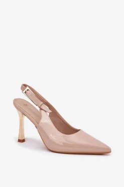 Boto Czółenka Klasyczne*Lakierowane Szpilki Z Odkrytą Piętą I Szpiczastymi Noskami Beżowe Rivori Beżowy