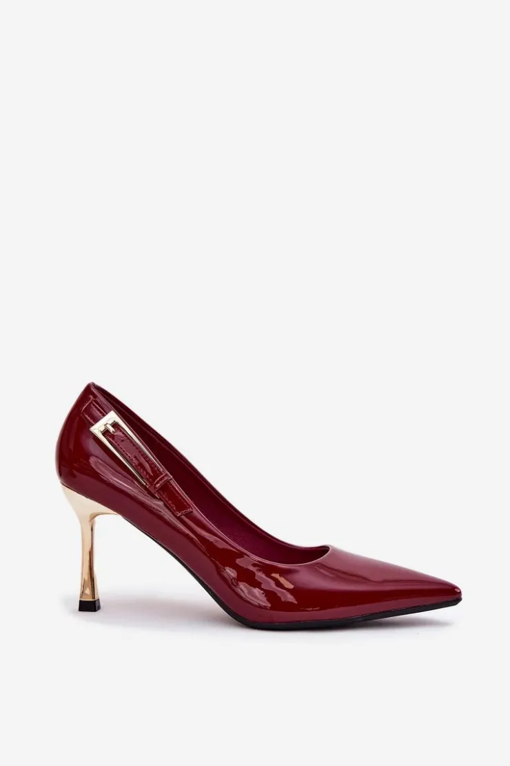 Outlet Boto Lakierowane Szpilki Ze Złotą Klamrą Bordowe Mivira Czerwony