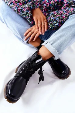 Discount Evento Lakierowane Workery Ocieplane Czarne Lomess