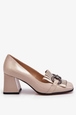 Damskie Damskie buty S.Barski Lakierowane Wygodne Czółenka Beżowe Mercy