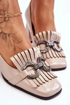 Damskie Damskie buty S.Barski Lakierowane Wygodne Czółenka Beżowe Mercy