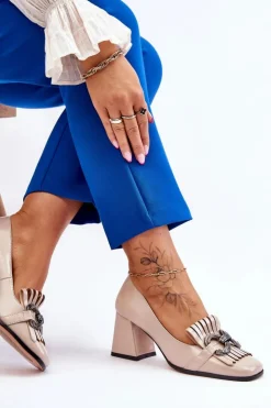 Damskie Damskie buty S.Barski Lakierowane Wygodne Czółenka Beżowe Mercy