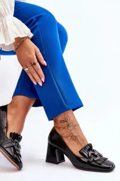 Clearance Damskie buty S.Barski Lakierowane Wygodne Czółenka Czarne Mercy Czarny