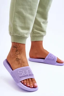 Boto Klapki Sportowe*Lekkie Damskie Klapki Z Napisem Fioletowe Merry