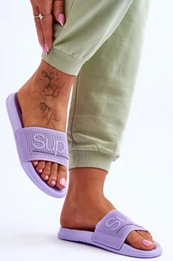 Boto Klapki Sportowe*Lekkie Damskie Klapki Z Napisem Fioletowe Merry