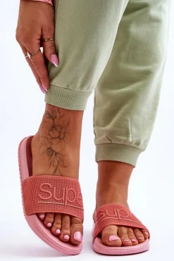 Clearance Boto Lekkie Damskie Klapki Z Napisem Różowe Merry