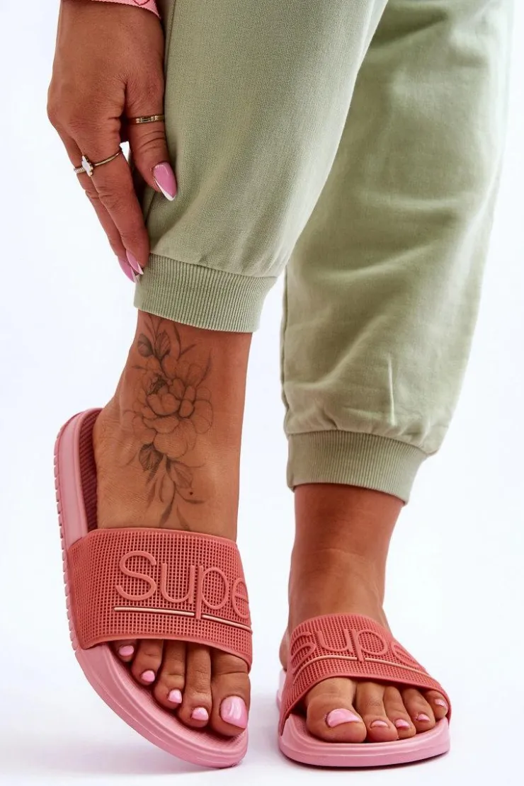 Clearance Boto Lekkie Damskie Klapki Z Napisem Różowe Merry