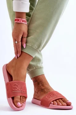 Clearance Boto Lekkie Damskie Klapki Z Napisem Różowe Merry