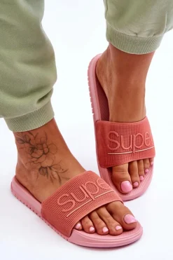 Clearance Boto Lekkie Damskie Klapki Z Napisem Różowe Merry