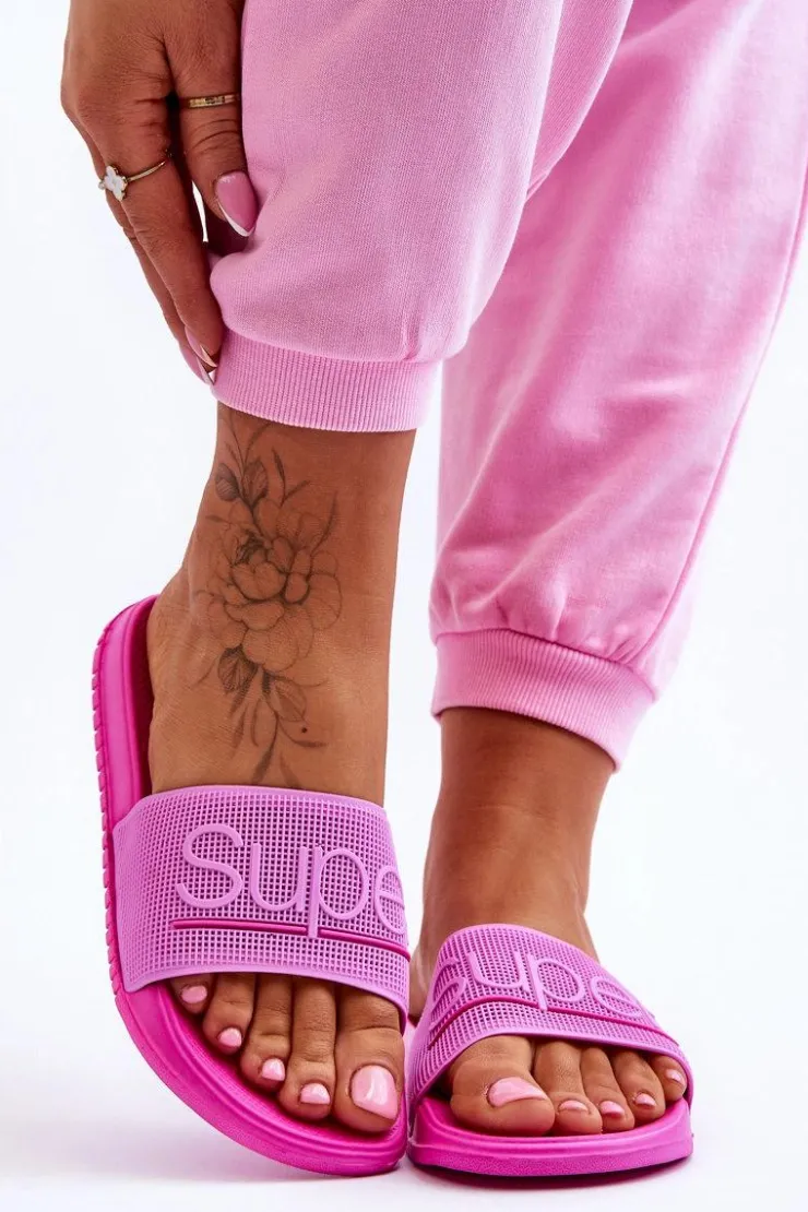 Damskie Boto Lekkie Damskie Klapki Z Napisem Fuksja Merry