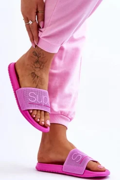 Damskie Boto Lekkie Damskie Klapki Z Napisem Fuksja Merry