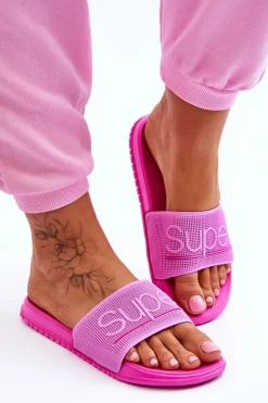 Damskie Boto Lekkie Damskie Klapki Z Napisem Fuksja Merry