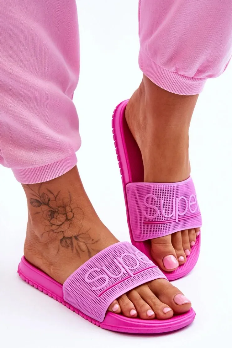 Damskie Boto Lekkie Damskie Klapki Z Napisem Fuksja Merry