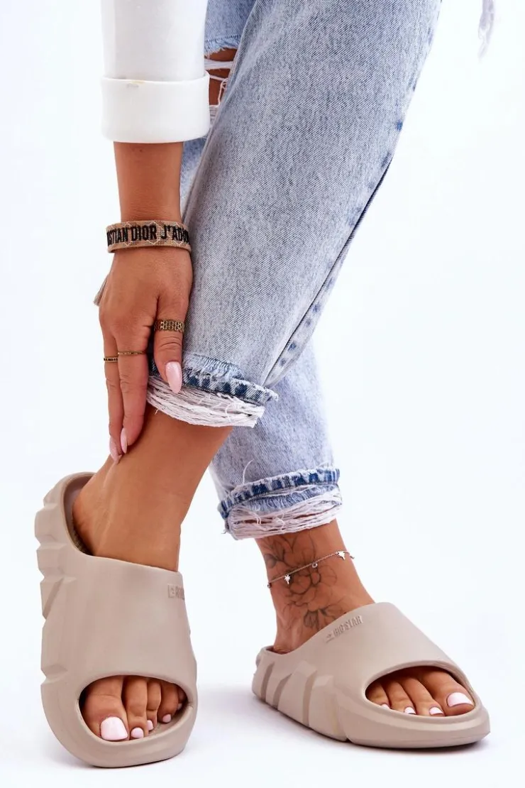 Big Star Shoes Klapki Damskie Big Star|Klapki Basenowe*Lekkie Damskie Piankowe Klapki Big Star LL274593 Beżowe Beżowy