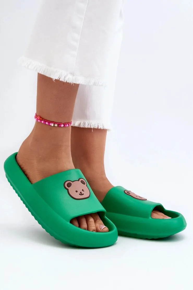 Boto Klapki Basenowe|Klapki Damskie Klasyczne*Lekkie Damskie Piankowe Klapki Z Misiem Zielone Lia