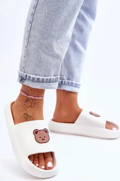 Damskie Boto Lekkie Damskie Piankowe Klapki Z Misiem Białe Lia