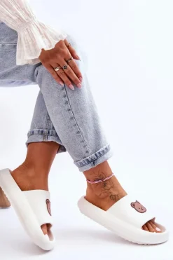 Damskie Boto Lekkie Damskie Piankowe Klapki Z Misiem Białe Lia