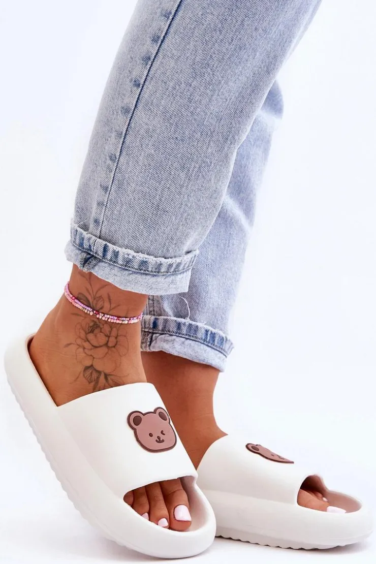 Damskie Boto Lekkie Damskie Piankowe Klapki Z Misiem Białe Lia