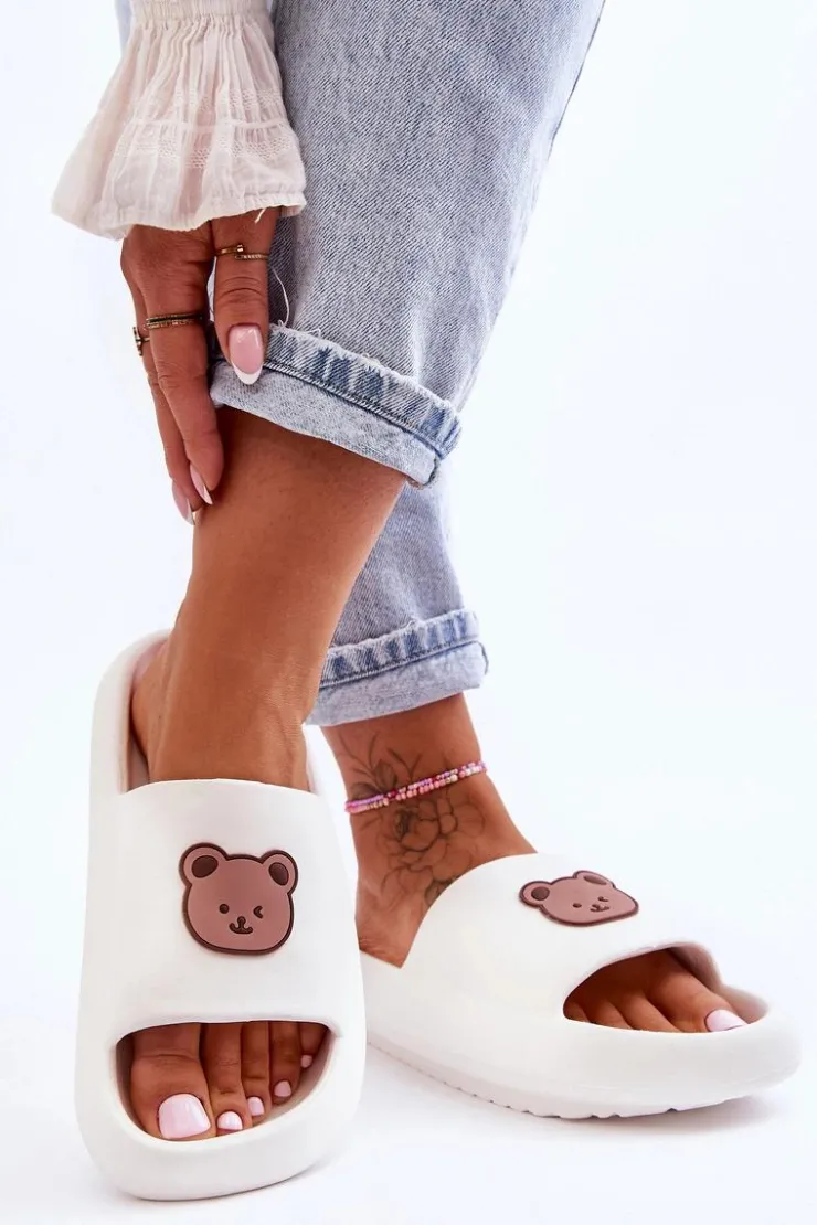 Damskie Boto Lekkie Damskie Piankowe Klapki Z Misiem Białe Lia