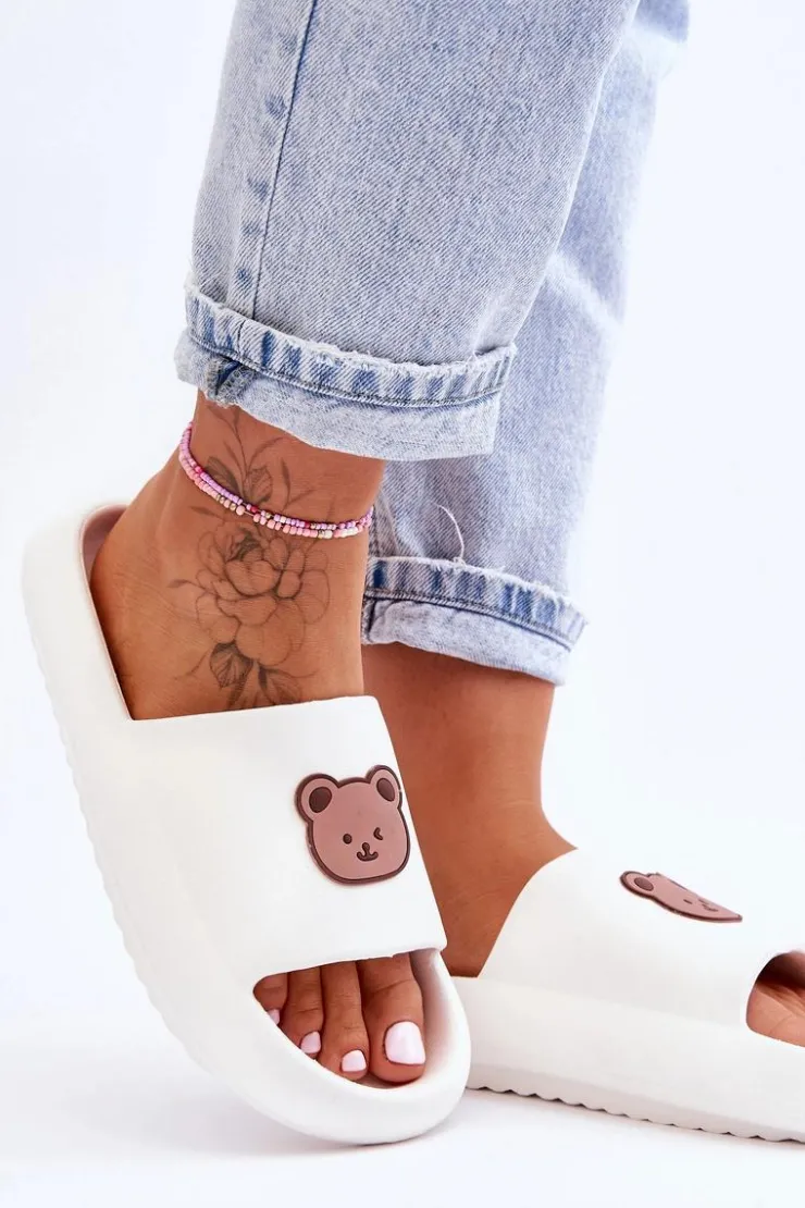 Damskie Boto Lekkie Damskie Piankowe Klapki Z Misiem Białe Lia