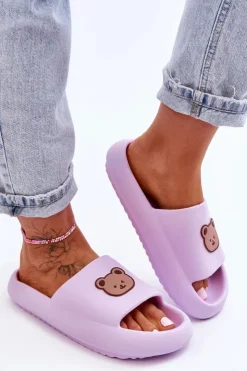Damskie Boto Lekkie Damskie Piankowe Klapki Z Misiem Fioletowe Lia