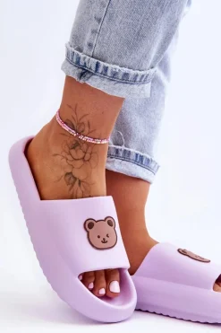 Damskie Boto Lekkie Damskie Piankowe Klapki Z Misiem Fioletowe Lia