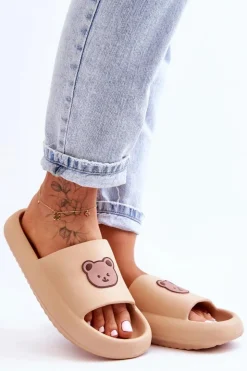 Hot Boto Lekkie Damskie Piankowe Klapki Z Misiem Beżowe Lia